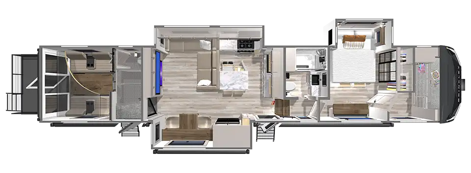 Brinkley RV Model G 4155 Toy Hauler Floorplan with Bunkhouse (Bunk Beds) G 4155 Fifth Wheel Toy Hauler Floorplan with a Front Bunk by Brinkley RV