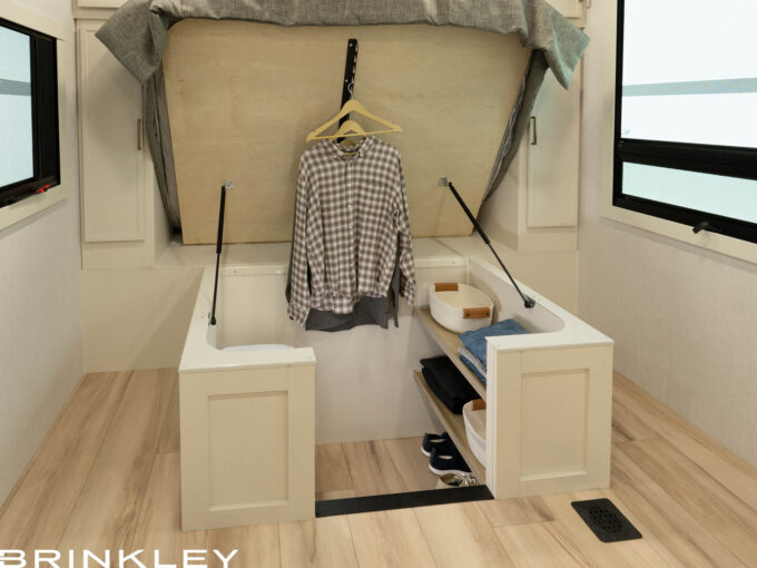 | Model I 235 Travel Trailers 20 Model I 235 Travel Trailers Bedroom MaxSpace Split Level Wardrobe 2026 Brinkley RV 9392