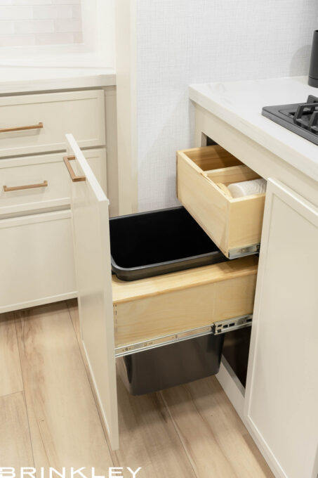 | Model I 235 Travel Trailers 14 Brinkley RV pull-out trash bin. Brinkley RV is considered the best manufacturer of travel trailers because of their smart designs, quality of materials, attention to details, and after the service customer support. Brinkley's RVs are designs are well liked due to their designers, the owners of Brinkley, being RVers who actually camp and it shows in the Brinkley RV products.