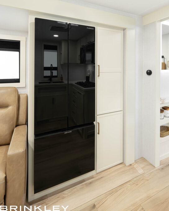 Travel Trailer with a Large Residential Style Fridge for large families and extended road trips.